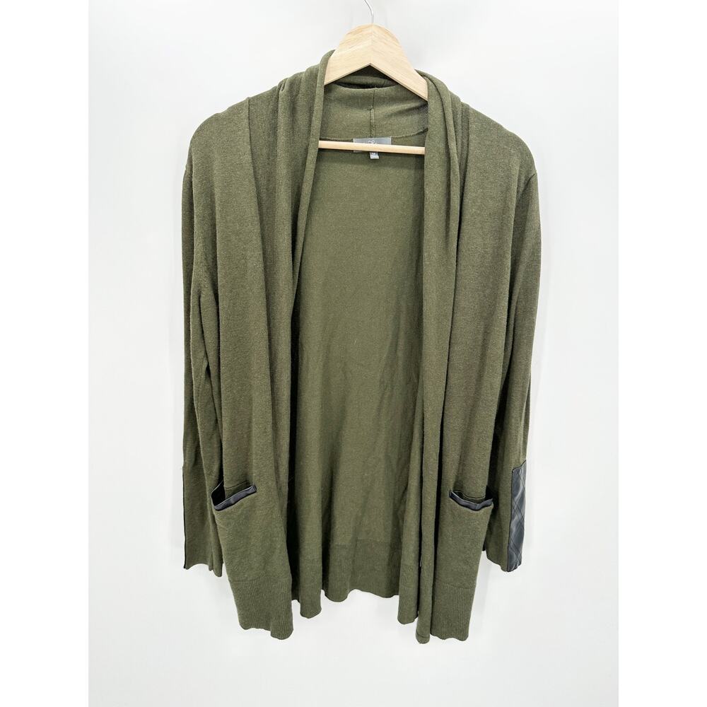 Market & Spruce Green Cardigan Women Sz‎ M Leather Trim Earthy Casual Cozy Fall